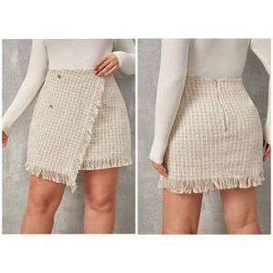 Shein High Waist Plaid Asymmetrical Wrap Tweed Mini Skirt